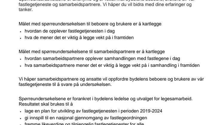 Bydel Gamle Oslo gjennomfører spørreundersøkelser om fastlegetjenesten (forlenget frist)