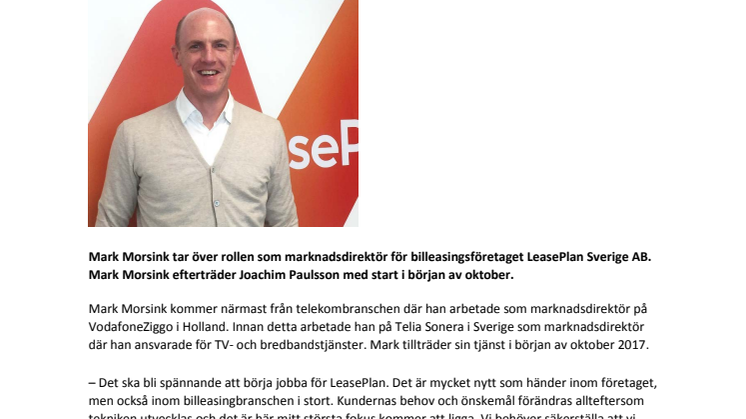 Ny marknadsdirektör för LeasePlan Sverige AB