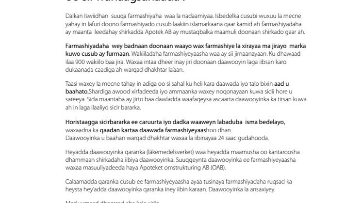 Faktablad om apoteksreformen på somaliska