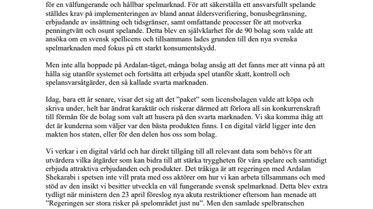 Ardalans pyrrhusseger riskerar att sänka den svenska spelregleringen - Öppet brev till Socialförsäkringsministern