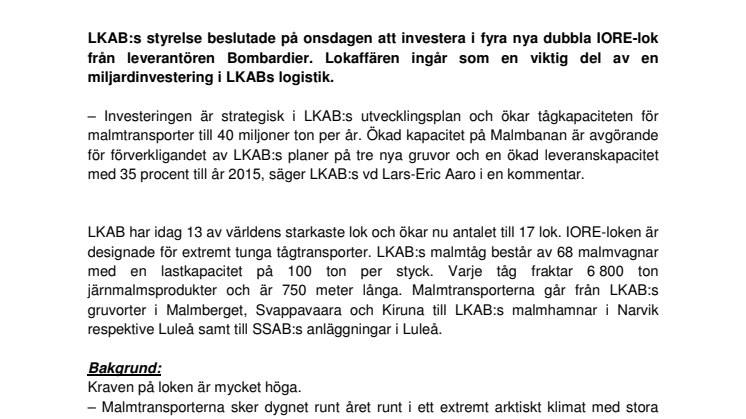 LKAB köper världens starkaste lok - ökar kapaciteten för malmtransporter