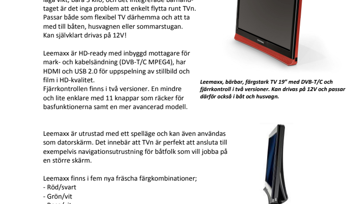 Leemaxx nu i fem färger ; Flyttbar färg-TV med DVB-T/C och handtag