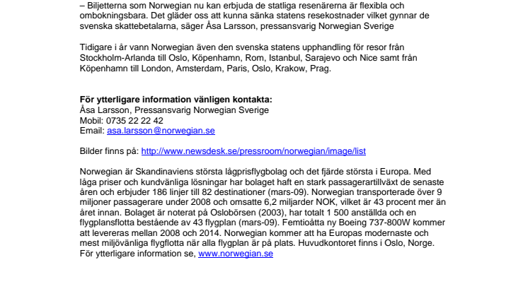 Norwegian vann svensk statlig upphandling