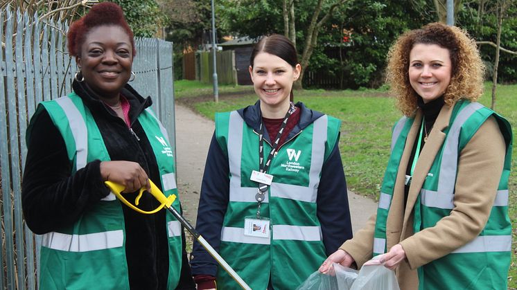 Vicky Cropper (right), head of stakeholder and community for London Northwestern Railway, at Garston station with Abbey Line CRP -  just one example of community rail activity across the rail network