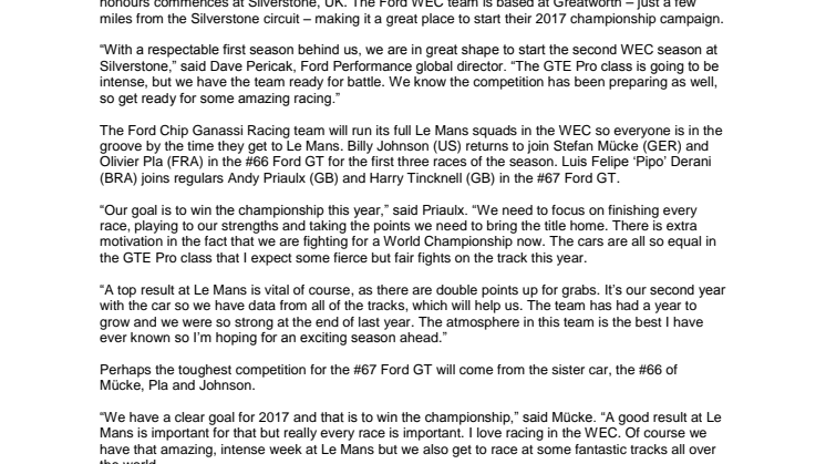 MOTORSPORT: Ford’s World Endurance Championship Battle Begins 
