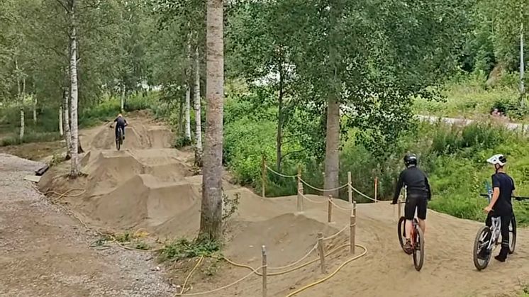 Cykelattraktion under uppbygnad, men redan nu är två hopplinjer öppna hälsar Järvsö Bergscykelklubb.