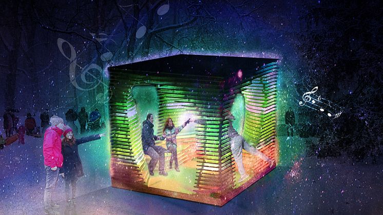 The Cube, en av ljus och ljudinstallationerna under Drömljus i Helsingborg 9-18 februari. 