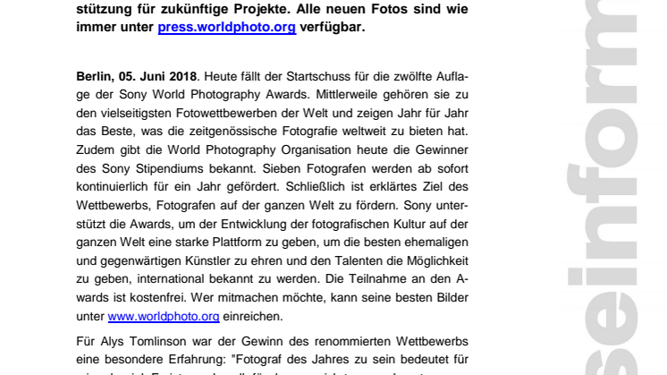 Startschuss für die Sony World Photography Awards 2019
