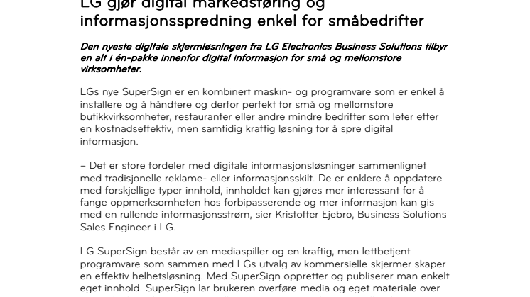 LG gjør digital markedsføring og informasjonsspredning enkel for småbedrifter 