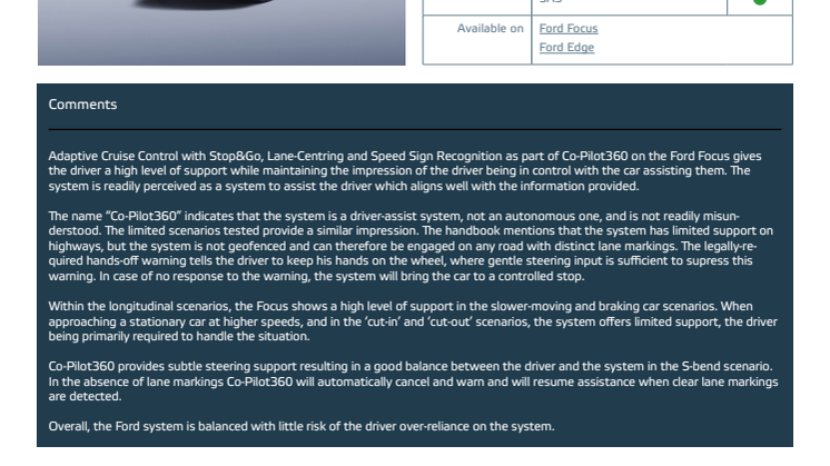 Automated Driving 2018 - Ford Focus datasheet - October 2018