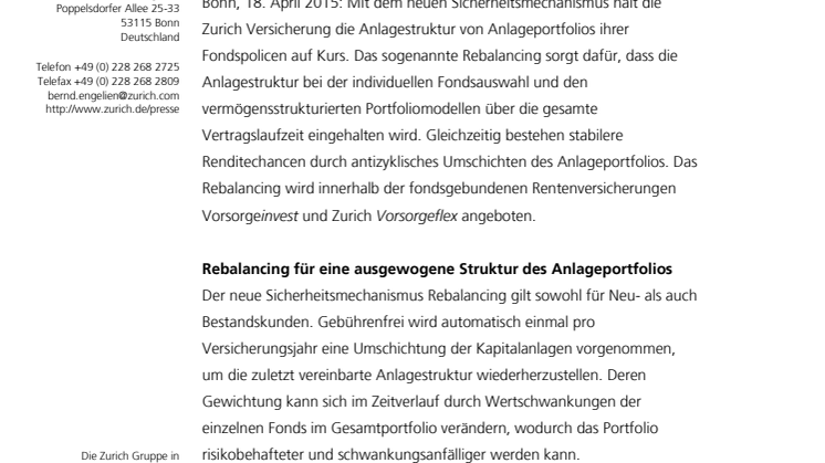 Renten-Fondspolicen: Zurich hält mit Rebalancing Anlageportfolio auf Kurs