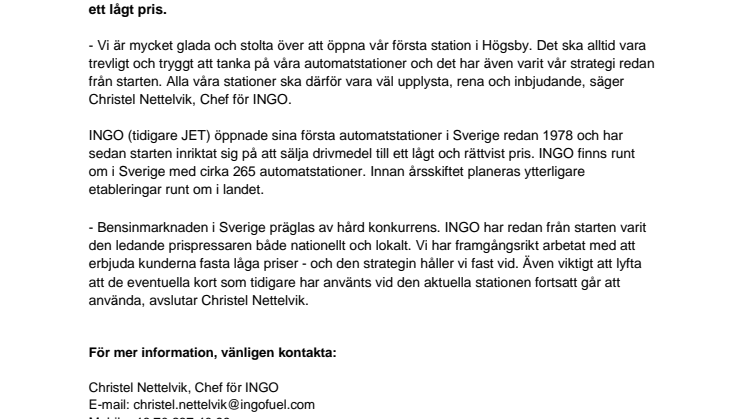 INGO har öppnat ny automatstation i Högsby