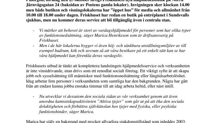 Nu öppnar Friskhuset hjälmedelsbutik i centrala Sundsvall 