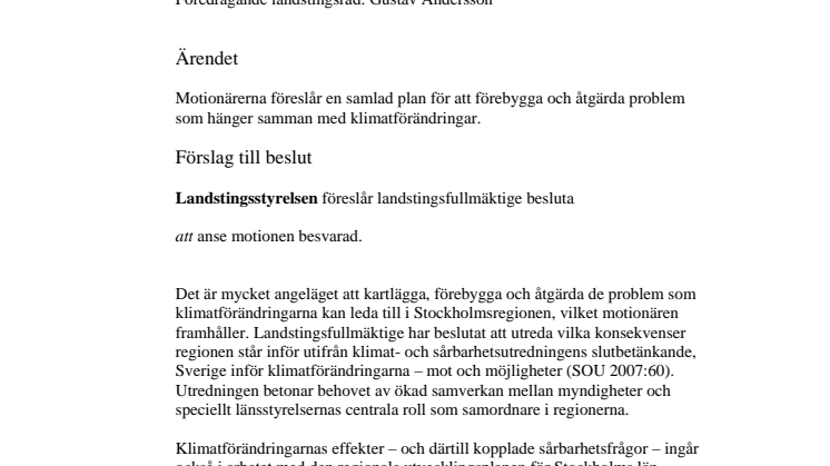 Motion om regional sårbarhetsplan (MP)