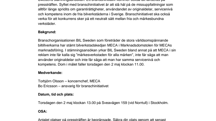MECA bjuder in till pressträff direkt efter dom i Marknadsdomstolen den 2 maj