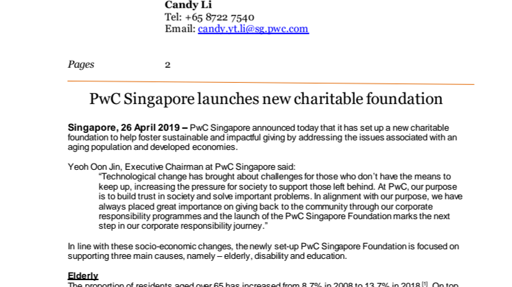 PwC Singapore launches new charitable foundation