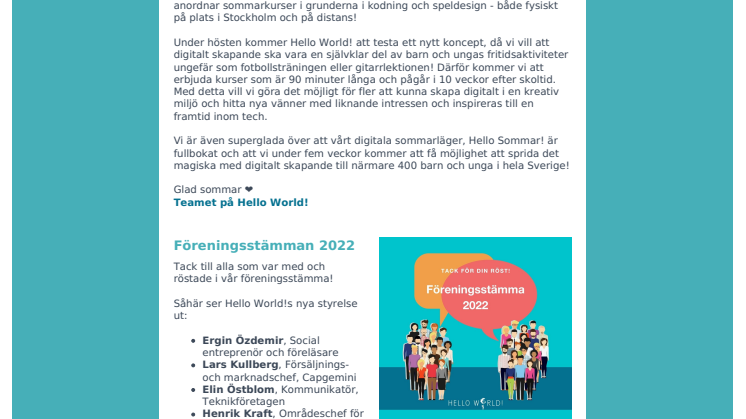 Nyhetsbrev Hello World! juni 2022
