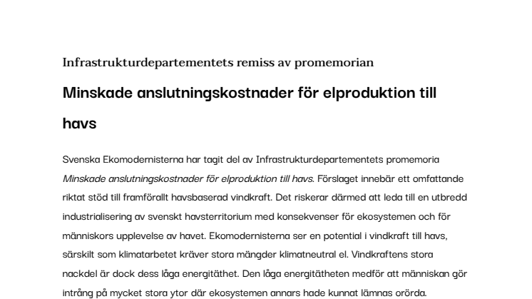 Minskade anslutningskostnader för elproduktion till havs
