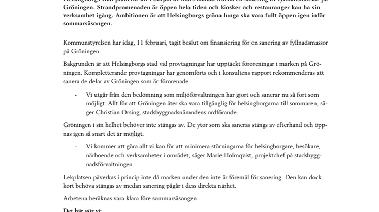 Sanering av fyllnadsmassor på Gröningen görs innan sommaren