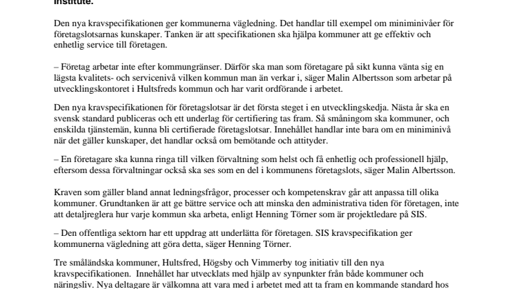 Nya kvalitetskrav på kommuner ger företag bättre service