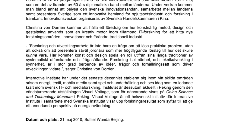 Interactive Institute lyfter fram svensk IT-forskning på innovationsforum i Peking 