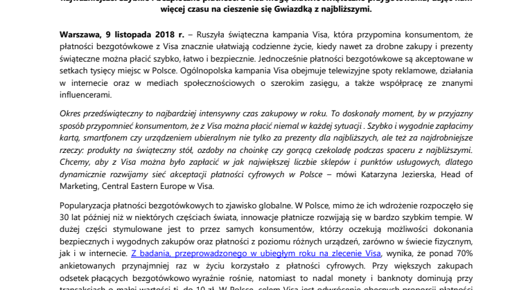 W świątecznej kampanii Visa zachęca do płatności bezgotówkowych