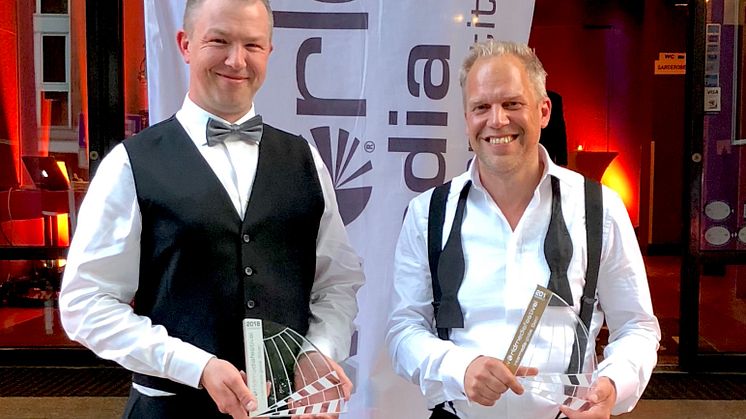 Knep guldet. Uppsalafilmarna Andreas Norin, Sverker Johansson och Henrik Skarstedt (ej i bild) vann filmpris i Hamburg.