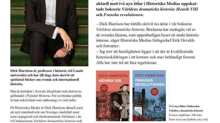 Produktive Dick Harrison aktuell  med nya titlar i Historiska Medias  bokserie om världens historia