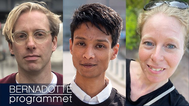 Mats Dahllöv, Stockholm, Alexander Isacsson, Lund, och Andrine Nilsen, Göteborg, är Vitterhetsakademiens stipendiater inom Bernadotteprogrammet 2024. Foto: Privat.