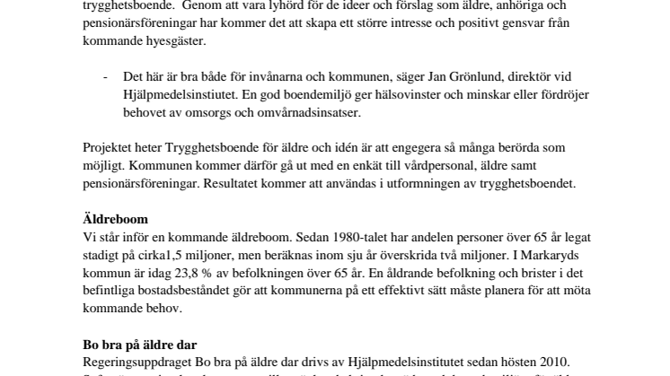 Äldre personer får påverka utformningen av trygghetsboende i Markaryd