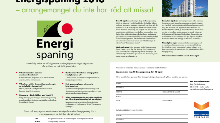Energispaning 10 april  - fortfarande platser kvar!