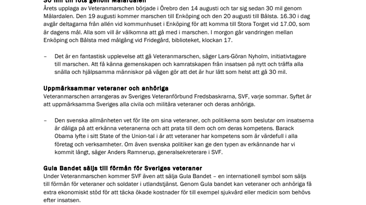 Veteranmarschen kommer till Enköping och Bålsta