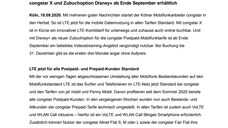 Alle congstar Mobilfunkkunden und -Tarife jetzt mit LTE