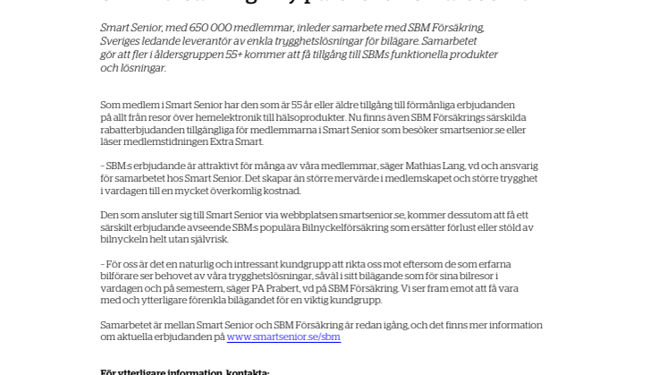 Smart Senior inleder samarbete med SBM Försäkring