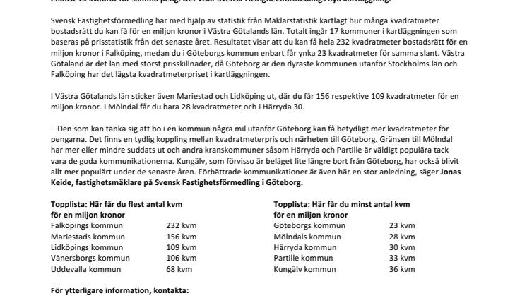 Ny kartläggning visar: Här får du mest kvadratmeter för pengarna  i Västra Götaland