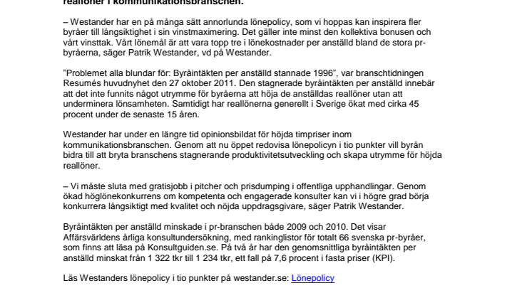 Westander redovisar lönepolicyn
