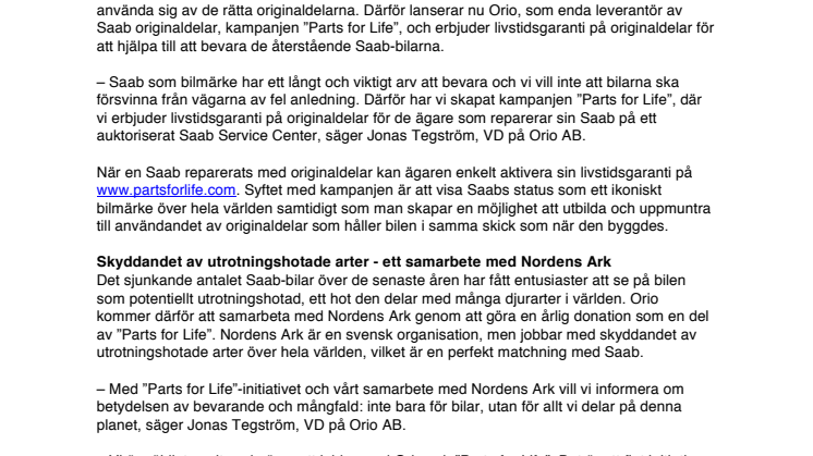 Livstidsgaranti på originaldelar ska rädda Saab-bilen.