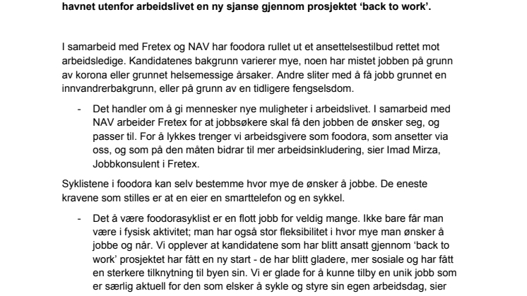 Matleveringstjeneste hjelper mennesker tilbake i arbeid gjennom nytt prosjekt 