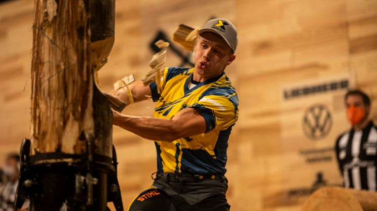 Ferry Svan gav alt og vant Four Nations Cup. Foto: STIHL TIMBERSPORTS®