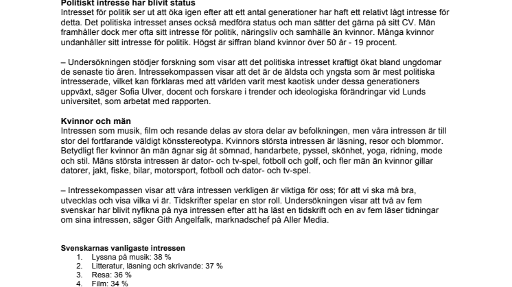 Här är svenskarnas största intressen