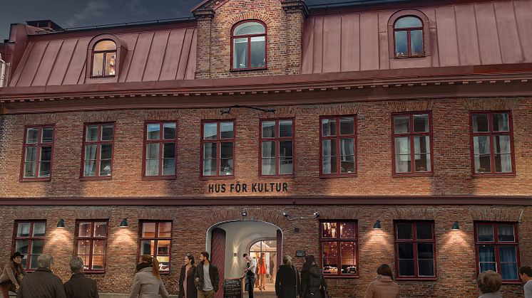 Kulturstråket på Kungsgatan i Uddevalla omfattar byggnaderna Kungsgatan 32 (Studio 32), Lotcen och Frideborg. Idéskiss: PE Teknik & Arkitektur.