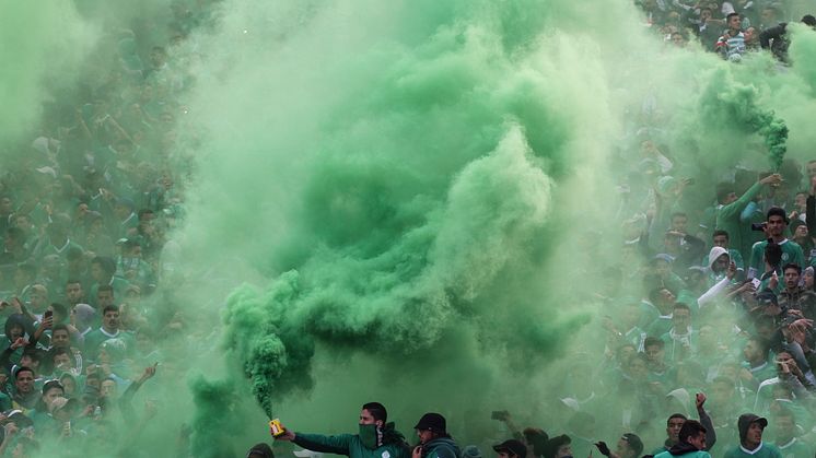 Raja Casablancas Curva Sud inför derbyt mot ärkerivalerna Wydad den 10 februari 2018. Foto: Abdelaziz El Moubarky