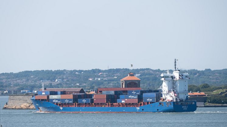 CMA CGM’s vessel Aries J entering the Port of Gothenburg. Image: Gothenburg Port Authority.