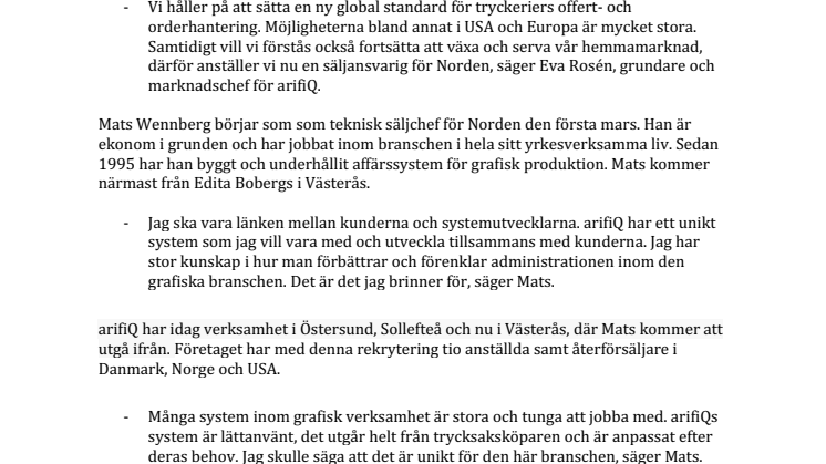 arifiQ anställer säljchef för Norden