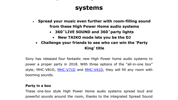 Hold årets fest med nye High Power-lydsystemer fra Sony