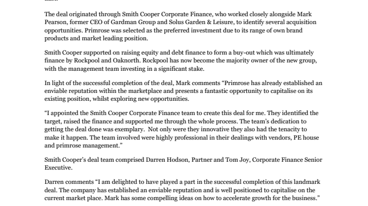 Smith Cooper Corporate Finance complete landmark MBO deal with Europe’s largest pure-play online garden products retailer