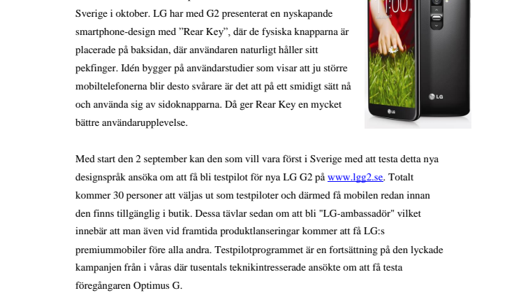 SUCCÉN FORTSÄTTER: LG SÖKER TESTPILOTER FÖR NYA VÄRSTINGMOBILEN LG G2