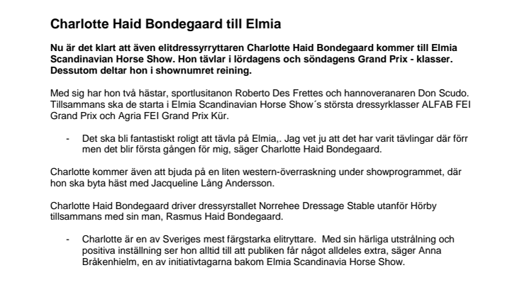 Charlotte Haid Bondegaard till Elmia