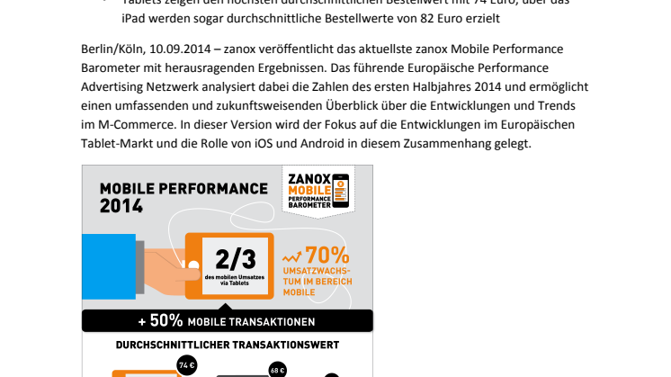 zanox Mobile Performance Barometer erstes Halbjahr 2014: Tablets übertreffen Smartphones