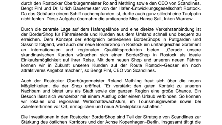Scandlines eröffnet BorderShop in Rostock 